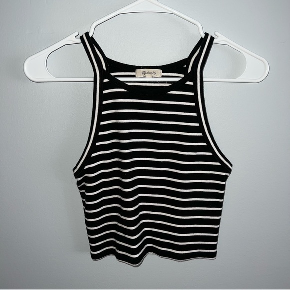 Madewell Tops - Madewell Striped High Neck Crop Top Size Small